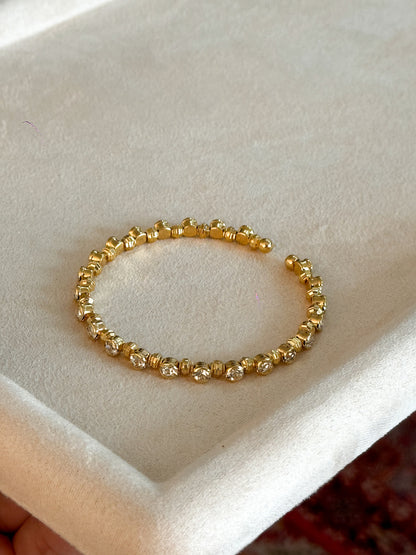Autumn Winter Layered Gold Blue Hao Stone Vertical Pattern Wide Edge Thin Half Bracelet Vintage Simple Elegant High-end Bracelet for Women