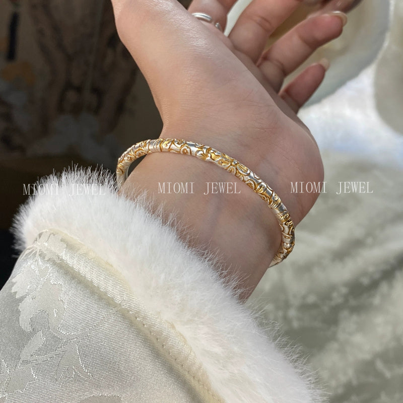 Pure Silver 9999 Sterling Silver Light Luxury Gold Cherry Blossom National Style New Chinese Style Bracelet Personalized Gold Handmade Gold Light Luxury