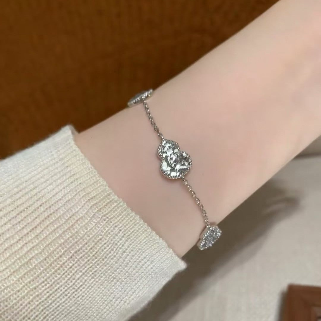 Pure Silver S925 Light Luxury CNC Craft Ice Crushed Gourd Bracelet Niche Sparkling Simple High-end Exquisite