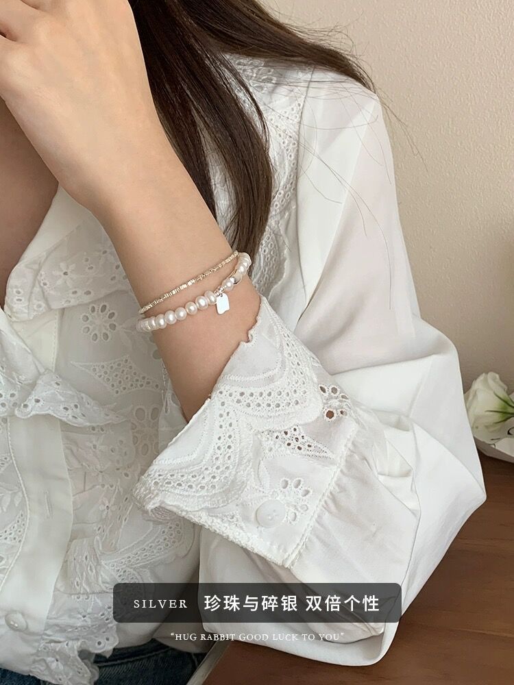 S925 Silver Lucky Bean Long Pendant Letter Bracelet for Women Gentle Temperament Freshwater Pearl Best Friend Bracelet Elegant Jewelry