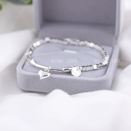 Full S990 Sterling Silver Heart Pendant Bracelet Niche Design Trendy Broken Silver Best Friend Jewelry Gift