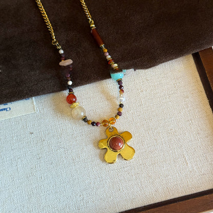 natural Tiger Eye Stone Heart Beaded Necklace Vintage Autumn Winter Elegant Simple Collarbone Chain