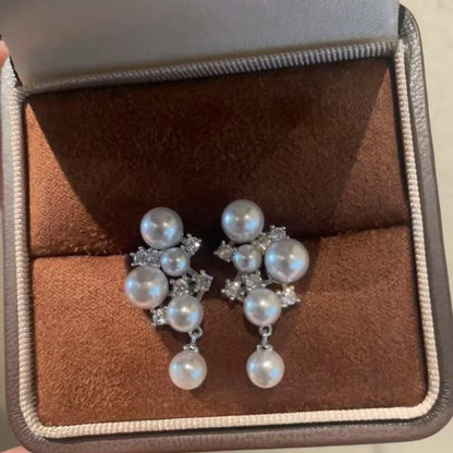 Heavy Craft Light Luxury Style Zircon Pearl Earrings Niche Socialite Temperament French Fashion Versatile High-end Earrings