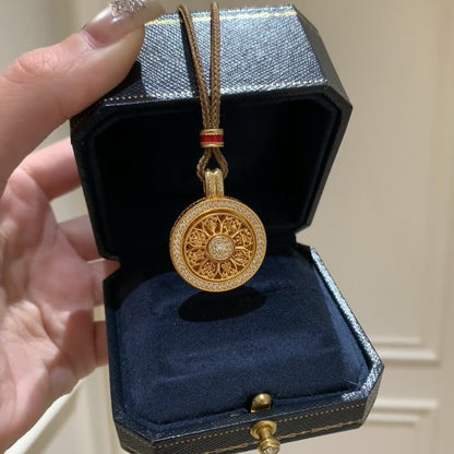 Pure Silver S925 Chinese Style Compass Rotatable Brown Rope Sweater Chain New Year Series