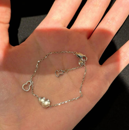 Pure Silver S925 Chinese Style Botanical Water Foam Jade Gourd Pullable Bracelet Niche Ins Style Crystal National Trend
