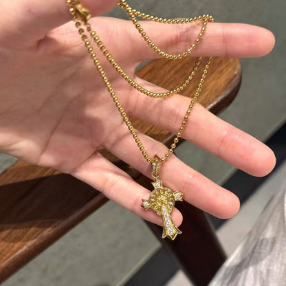 Sterling Silver S925 Cross Bead Necklace Trendy Brand Niche Design High-end Versatile Ins Light Luxury Style Collarbone Chain