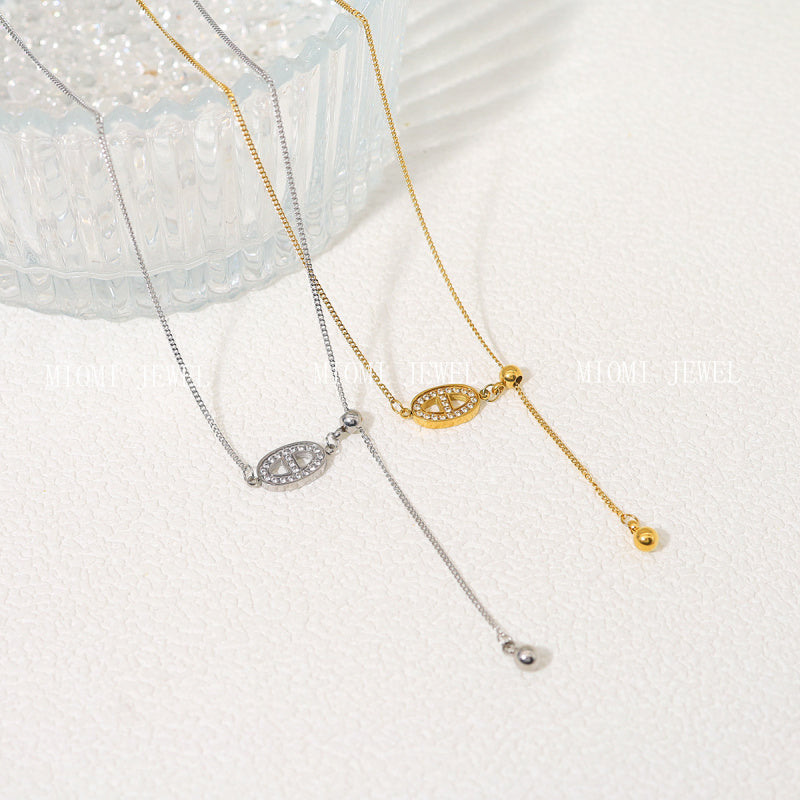 Exquisite Pig Nose Diamond-Studded Titanium Steel Pendant Necklace 18K Real Gold Fashion Light Luxury Pull-Out Clavicle Chain