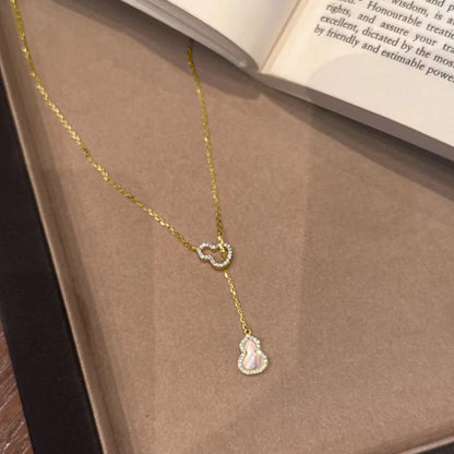 S925Pure Silver Natural Pink Mother-of-Pearl Fortune Gourd Necklace Light Luxury High-End Elegant Exquisite Versatile Collarbone Choker