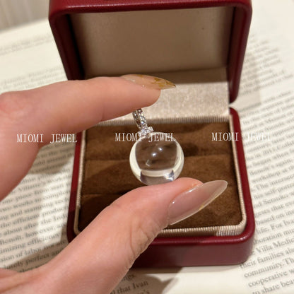 S925 Sterling Silver Ice Transparent White Crystal Pendant Necklace