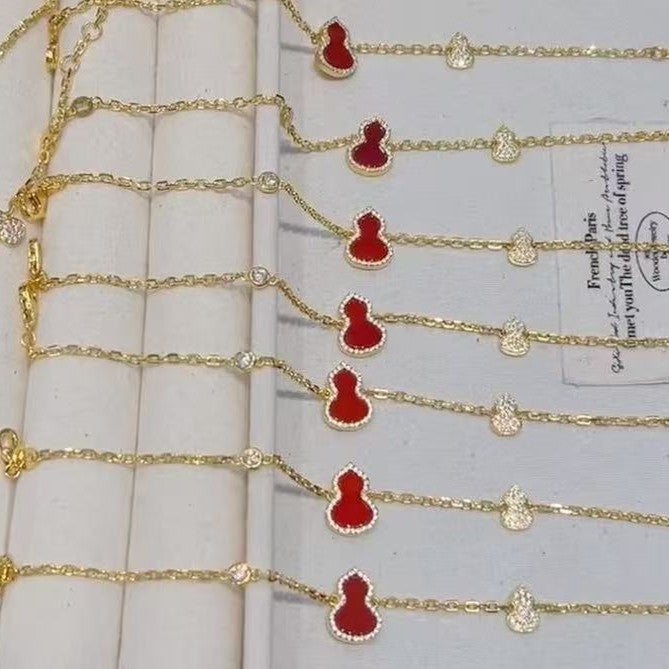 Pure Silver S925 Natural Red Agate White Mother-of-Pearl Gourd Bracelet Light Luxury Simple Niche Design Chinese Style High-End Feel