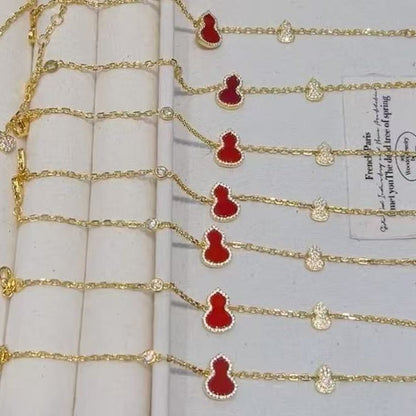 Pure Silver S925 Natural Red Agate White Mother-of-Pearl Gourd Bracelet Light Luxury Simple Niche Design Chinese Style High-End Feel