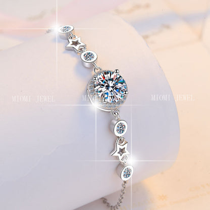 Pure Silver Bracelet Original Fashion Jewelry Simple Round Star Birthstone Jewelry Moissanite Bracelet