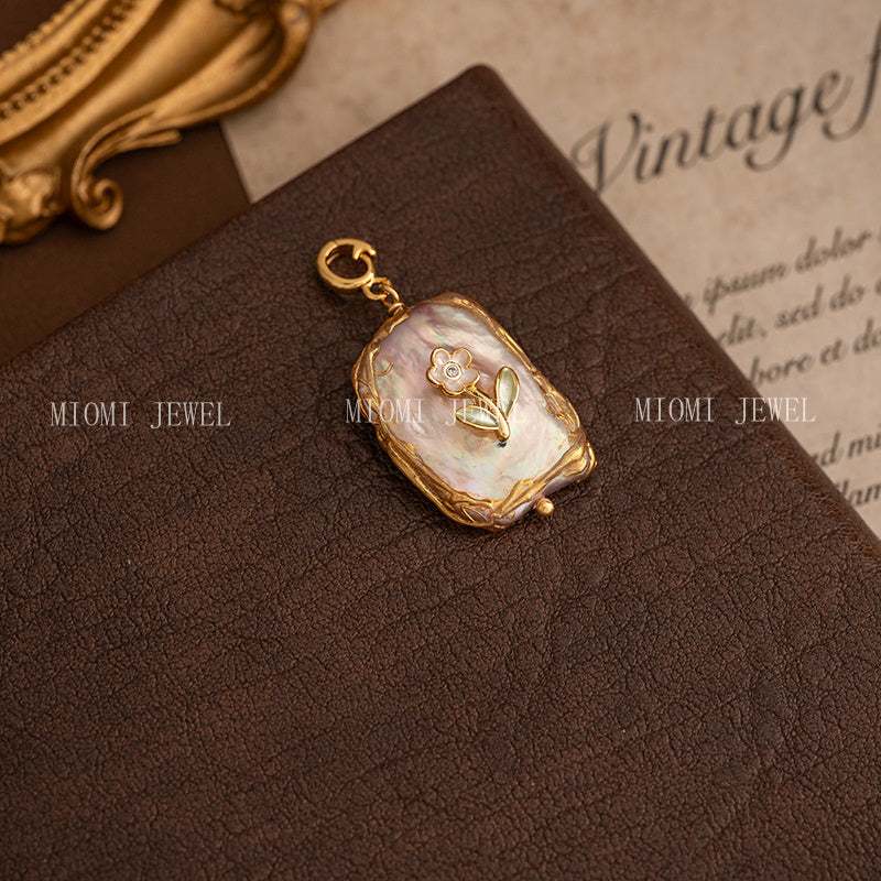 Natural Baroque Pearl Necklace Universal Clasp Pendant Exquisite Oil Drop Flower Oil Painting Style Retro Versatile Women's Necklace