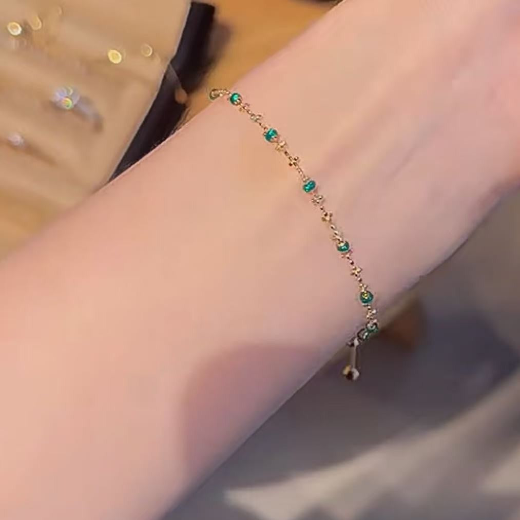 Light Spring Plant Series Vintage Emerald Fairy Chain Bracelet High-end Versatile Fashion Personality
