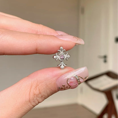 Brushed Craft Iris Flower Cross Earrings S925 Sterling Silver Vintage Light Luxury High-end Versatile Fashion Flower Earrings