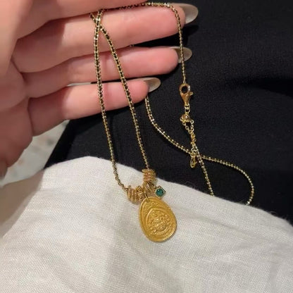 Sterling Silver s925Black Gold Yellow God of Wealth Leather Cord Necklace Niche Design Sense Simple Elegant Fashion National Style Fashion Necklace