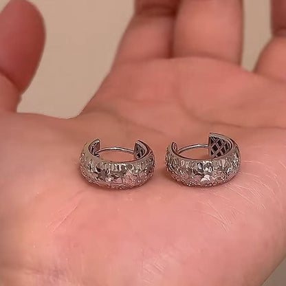 925 Sterling Silver CNC Crushed Ice Hoop Earrings Light Luxury High-end Niche Versatile Sparkling Italian Craft Earrings Light Luxury