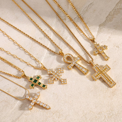 Stainless Steel Cross Pendant Necklace High-End Zircon Earrings Ins Ear Studs Ear Jewelry