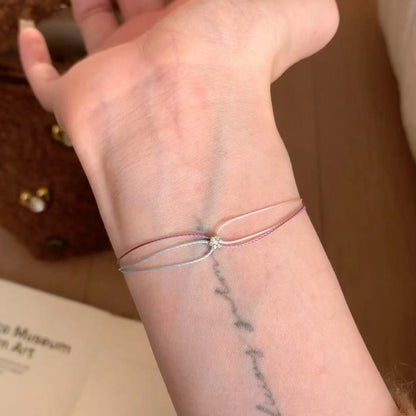 Three-Color Rainbow Small Red Rope Hand-Woven Bracelet with Sparkling Diamonds, Light Luxury Fashionable Versatile Women's Bracelet