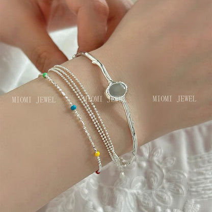 S925 Sterling Silver Aquamarine Open Bracelet for Women Irregular Design Niche Cool Minimalist Oval Bracelet