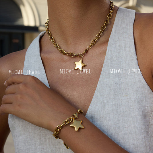 Five-Pointed Star Stainless Steel Necklace Light Luxury Niche Jewelry for Women High-End Titanium Steel Bracelet Accessories