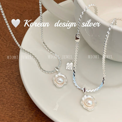 Korean Style Blogger Same Style Jewelry S925 Sterling Silver Poached Egg Pearl Necklace Niche Design Versatile Women's Style