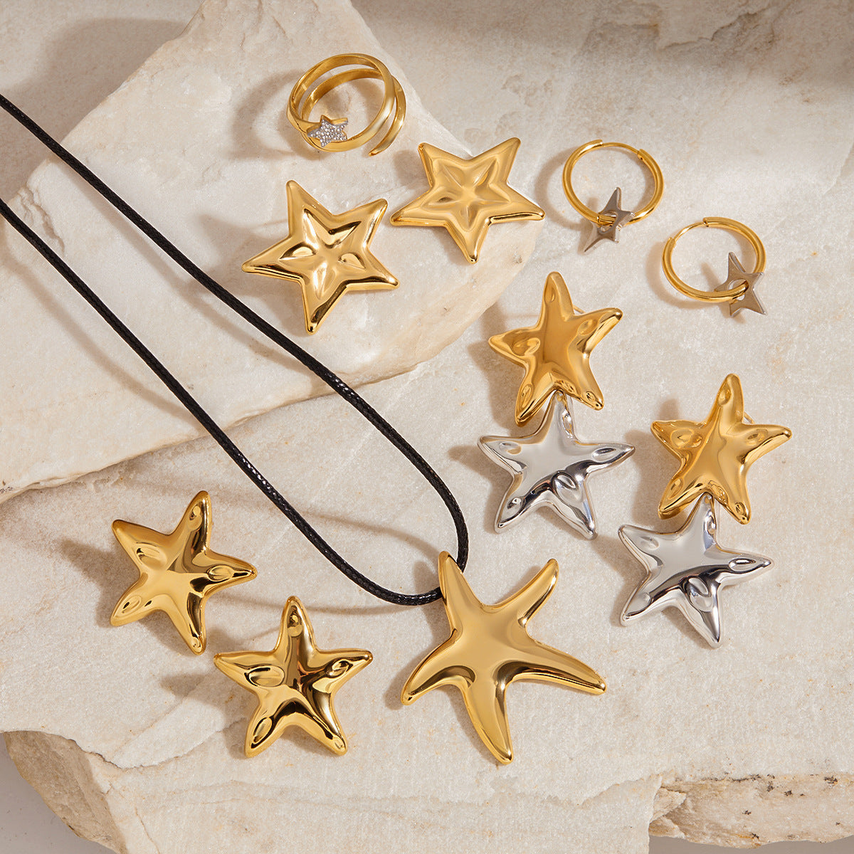 Titanium Steel Jewelry Stainless Steel Necklace Simple High-End Earrings Pentagram Ring Rings