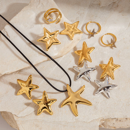 Titanium Steel Jewelry Stainless Steel Necklace Simple High-End Earrings Pentagram Ring Rings