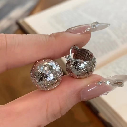 Light Luxury Jewelry Pure Silver S925 Real Gold Plated Crushed Ice Sparkling Pinecone Earrings Fish Scale Hong Kong Style Versatile High-end