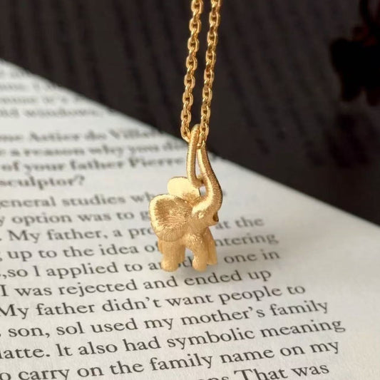 French Retro Ribbon Brushed Craft Small Elephant Lucky Necklace Light Luxury Fashion Versatile Auspicious Harvest Necklace
