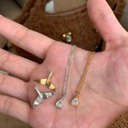 Pure Silver S925 High Carbon Diamond Mermaid Tears One Chain Two-Way Necklace Adjustable Pull Necklace Clavicle Chain Niche