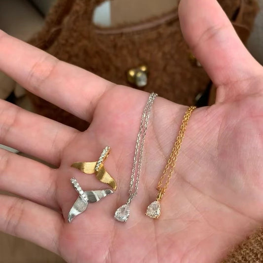 Pure Silver S925 High Carbon Diamond Mermaid Tears One Chain Two-Way Necklace Adjustable Pull Necklace Clavicle Chain Niche