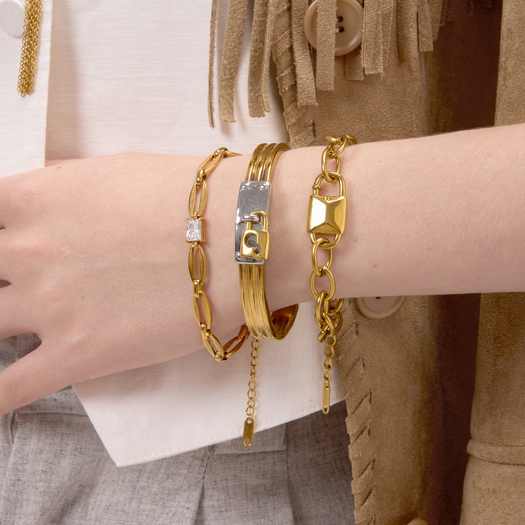 Original Design Titanium Steel Necklace Non-Fading Bracelet Niche Lock Bracelet Stainless Steel Jewelry High-End Feel