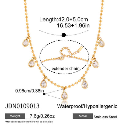 18k Gold Titanium Steel Zircon Bead Chain Necklace Light Luxury Clavicle Chain Stainless Steel Jewelry High-end Sense Jewelry