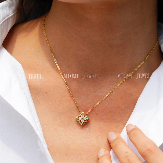 Four-leaf Clover Pendant for Women, 14K Gold Plated, 925 Sterling Silver, Moissanite Necklace, Specially for Dropshipping