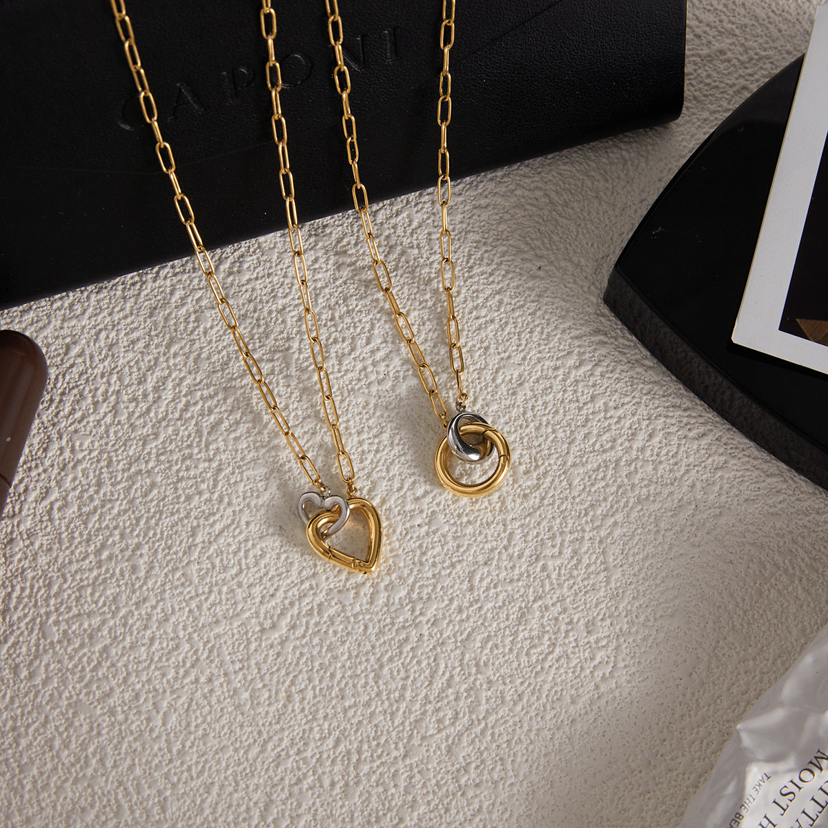 DIY Ring Buckle Titanium Steel Heart Necklace Accessories for Women, Light Luxury High-end Clavicle Chain Stainless Steel Jewelry