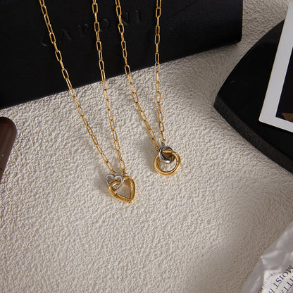 DIY Ring Buckle Titanium Steel Heart Necklace Accessories for Women, Light Luxury High-end Clavicle Chain Stainless Steel Jewelry