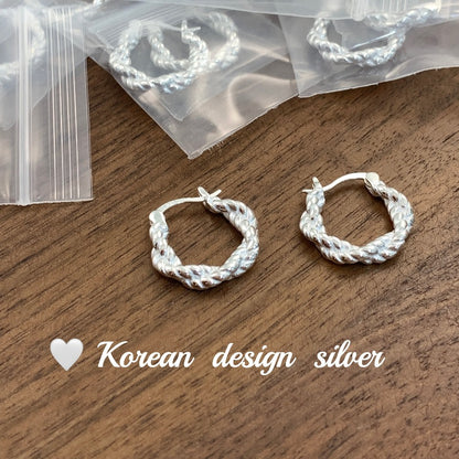 Korea Dongdaemun Simple High-End Earrings S925 Sterling Silver Braided Ear Cuff Style Earrings