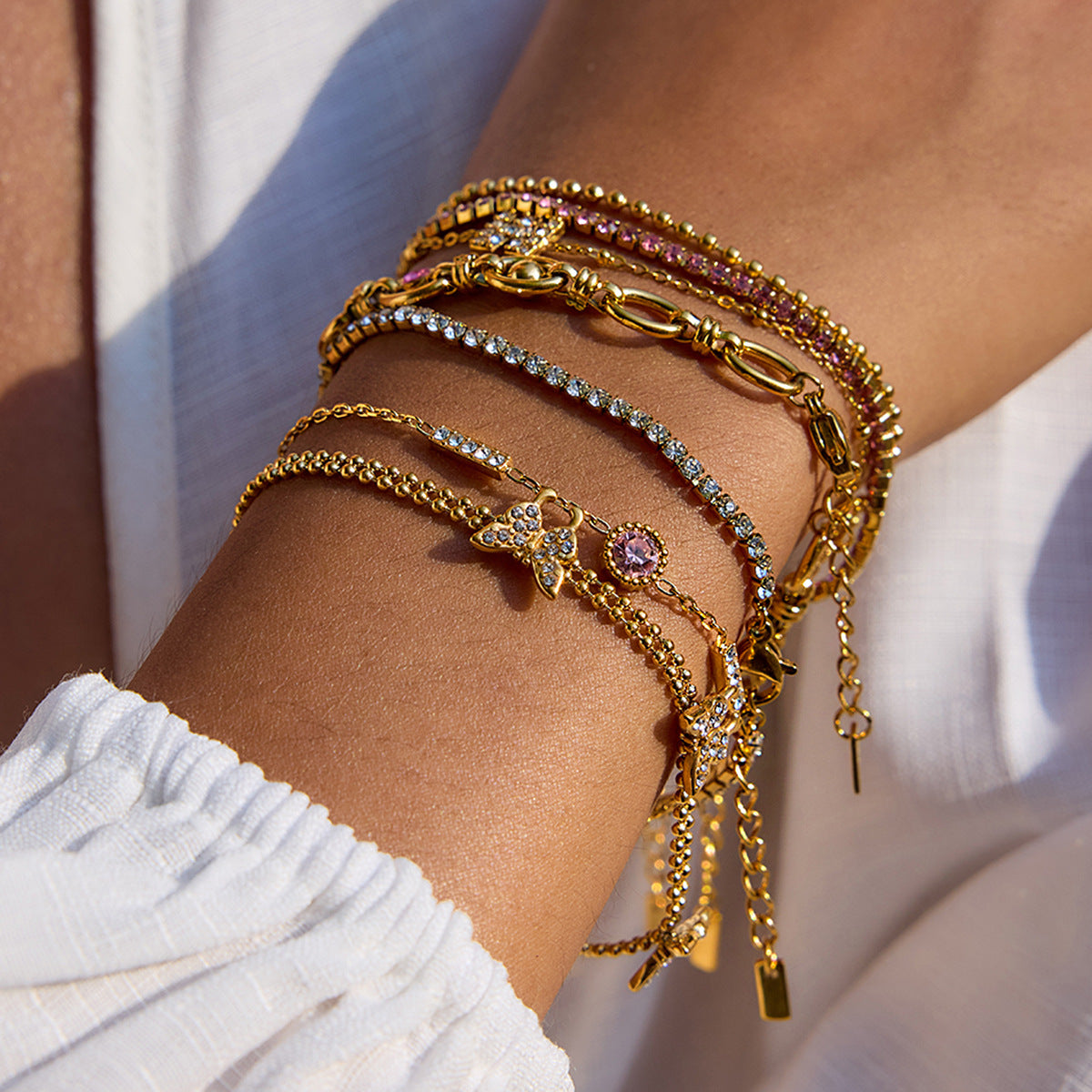 Stainless Steel Zircon Bracelet for Women, Light Luxury High-End Jewelry, Non-Fading Titanium Steel Accessories, Hot Item