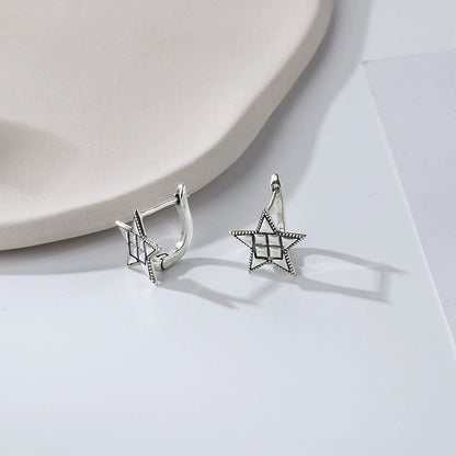 Korean Style S925Sterling Silver Five-Pointed Star Earrings Ear Clips for Women Vintage Distressed Fashion Simple Star