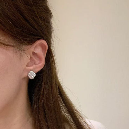 Pure Silver S925 Brushed Craft Baguette Earrings French Retro Exquisite High-end Light Luxury Design Earrings