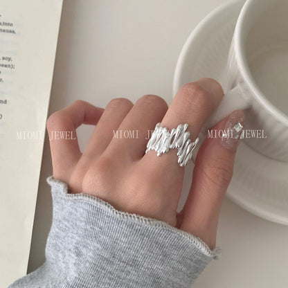 S925 Sterling Silver Irregular Water Drop Ring for Women Korean Retro High-end Niche Design Ring