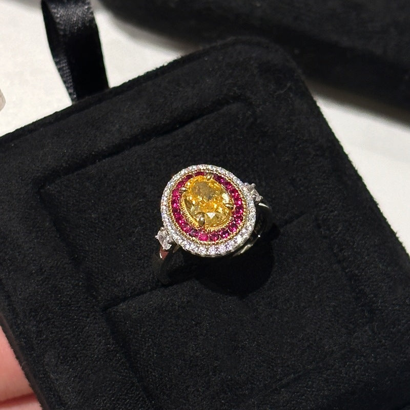 S925 Sterling Silver High Carbon Diamond ring Light Luxury Row Diamond Full Circle Ring Collection Socialite Layered Pigeon Egg Yolk Diamond Wealth Ring