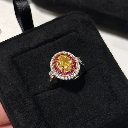 S925 Sterling Silver High Carbon Diamond ring Light Luxury Row Diamond Full Circle Ring Collection Socialite Layered Pigeon Egg Yolk Diamond Wealth Ring