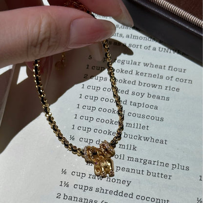 Pure Silver S925 Elephant Braided Black Gold Red Rope Bracelet Design Small Waist Bracelet Vintage Hand Jewelry Light Luxury Versatile