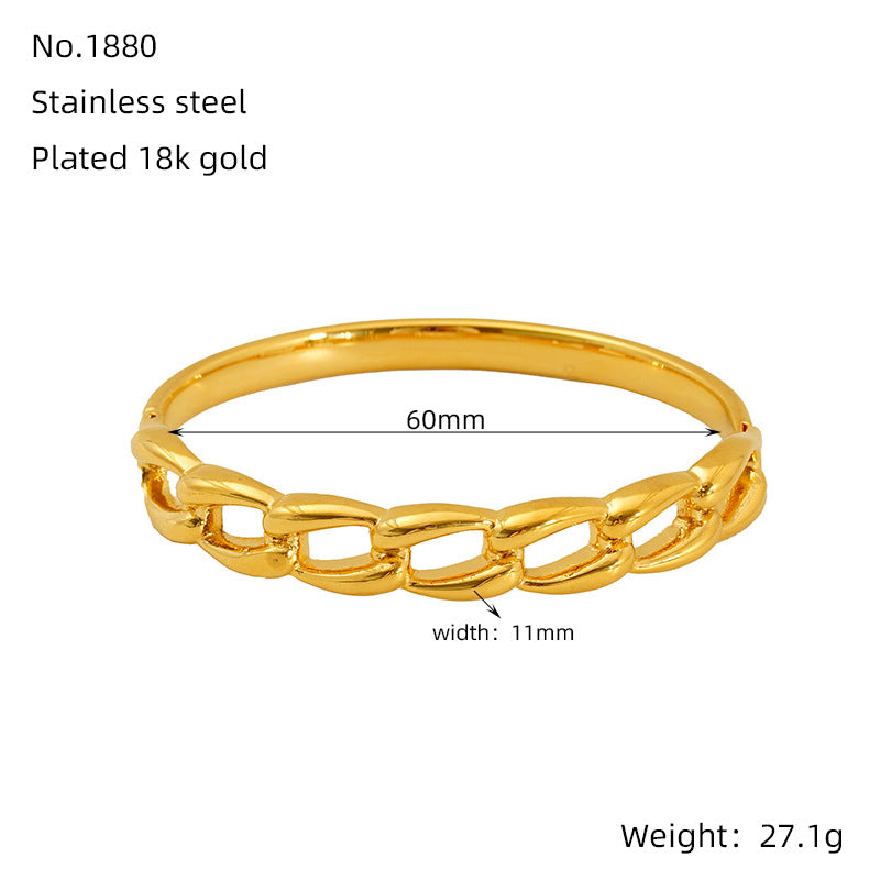 Hot-Selling Non-Fading Bracelet Titanium Steel Gold Wide Open Versatile Cuban Diamond-Studded Bracelet Factory Direct Sale