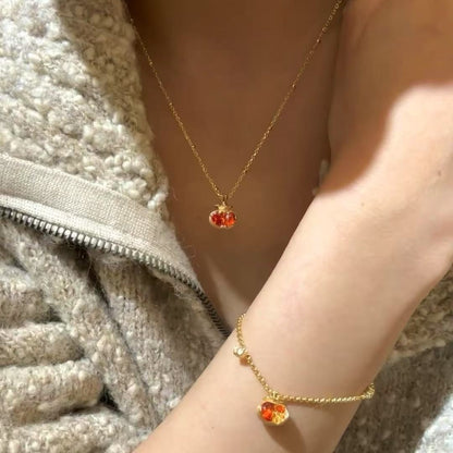 S925 Brushed Craft Persimmon Peaceful Persimmon Double-Sided Gemstone Necklace Light Luxury Simple Elegant Versatile