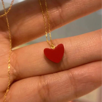 AHKAK Pure Silver 18K Gold Plated Small Red Heart Necklace Large Collarbone Chain Ins Style Niche Fashion Simple Trendy