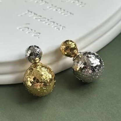 Sterling Silver S925 CNC Crushed Ice Sparkling Two-tone Round Ball Earrings Light Luxury High-end Fashion Versatile Niche Unique