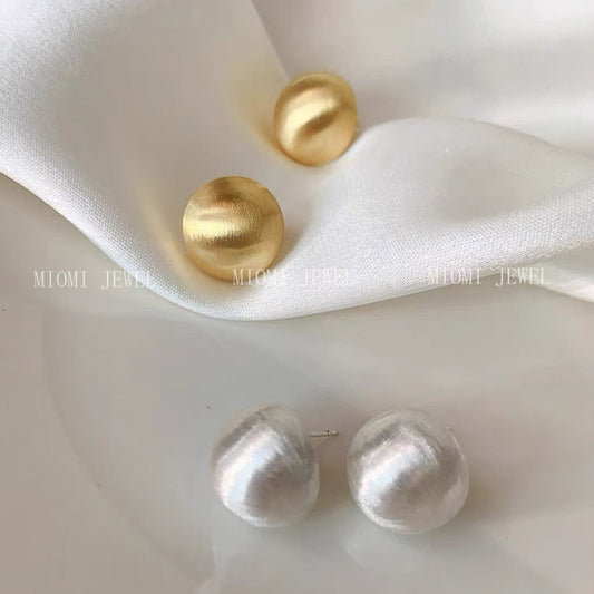 Sterling Silver Matte Brushed Simple Round Matte Elegant High-End Earrings Fashion Versatile Blogger Earrings Trendy